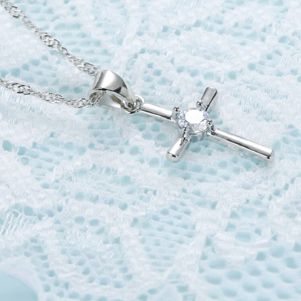 💎 NEW 💎 Cross 925 Sterling Silver Earrings And Necklace Set Bundle - Picture 7 of 8